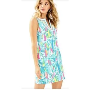 Lilly Pulitzer Harper Shift Dress Womens Small Blue White Floral Tropical